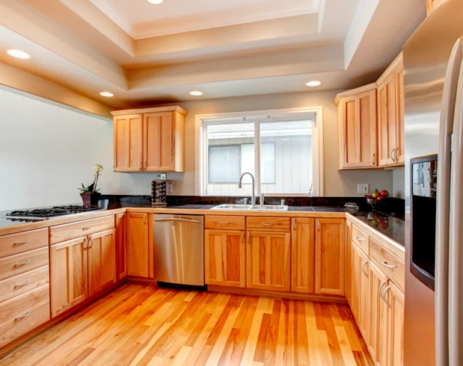 cabinets ceiling and floor wide view